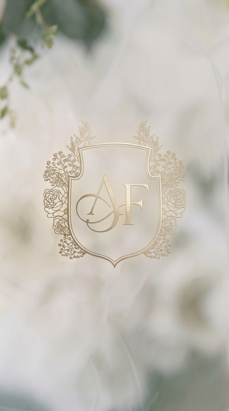 Monograma floral dorado AF de Alexandra y Félix